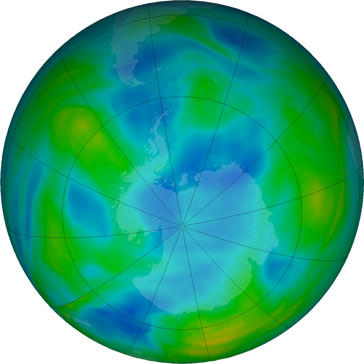 Antarctic ozone map for 29 June 2021